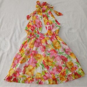 Sky To Moon Floral Mini Dress Halter Tie Neckline Open Back Women's Size Medium.